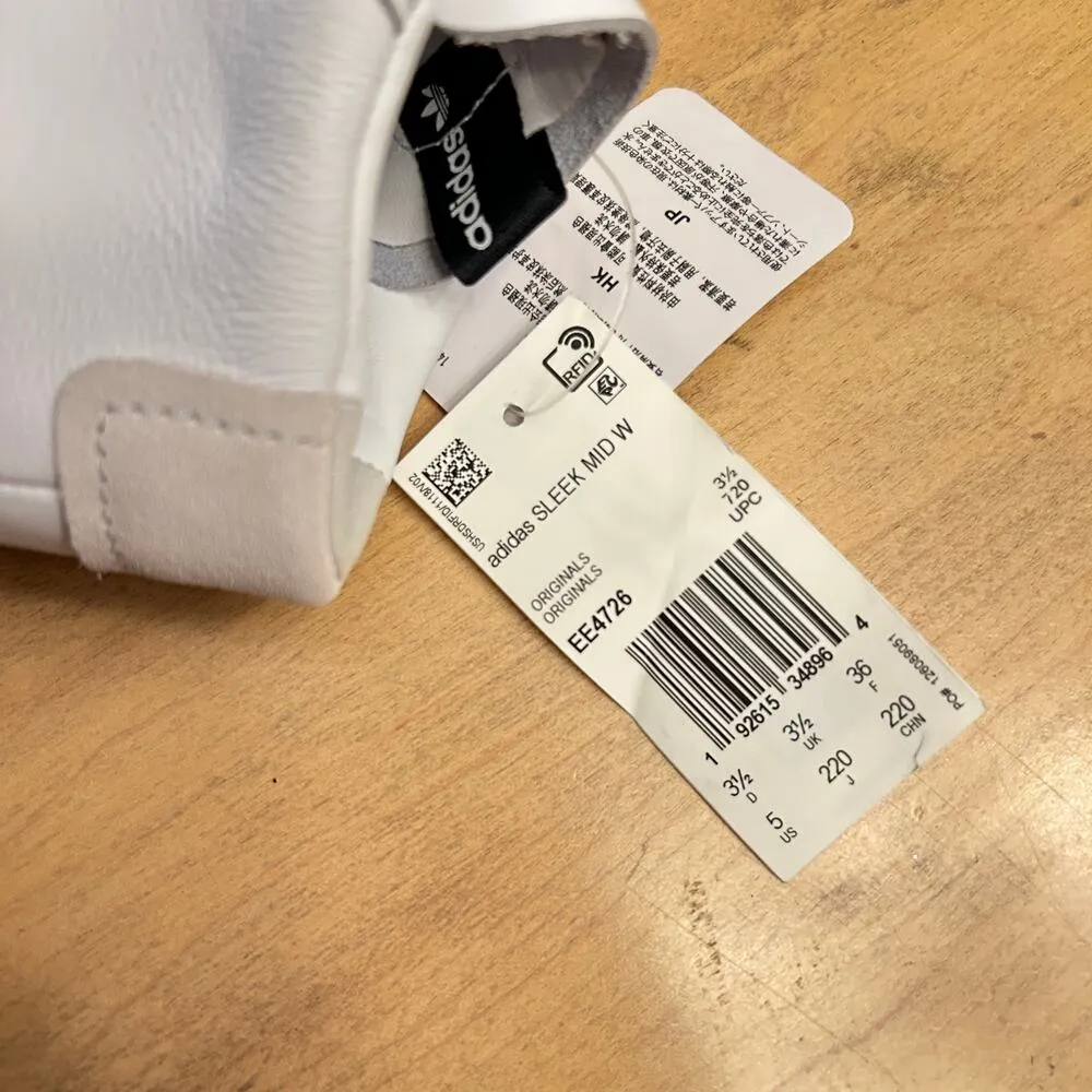 NWT Adidas Women's Sleek Mid Triple White Size 5 Sneakers Shoes - Image 4