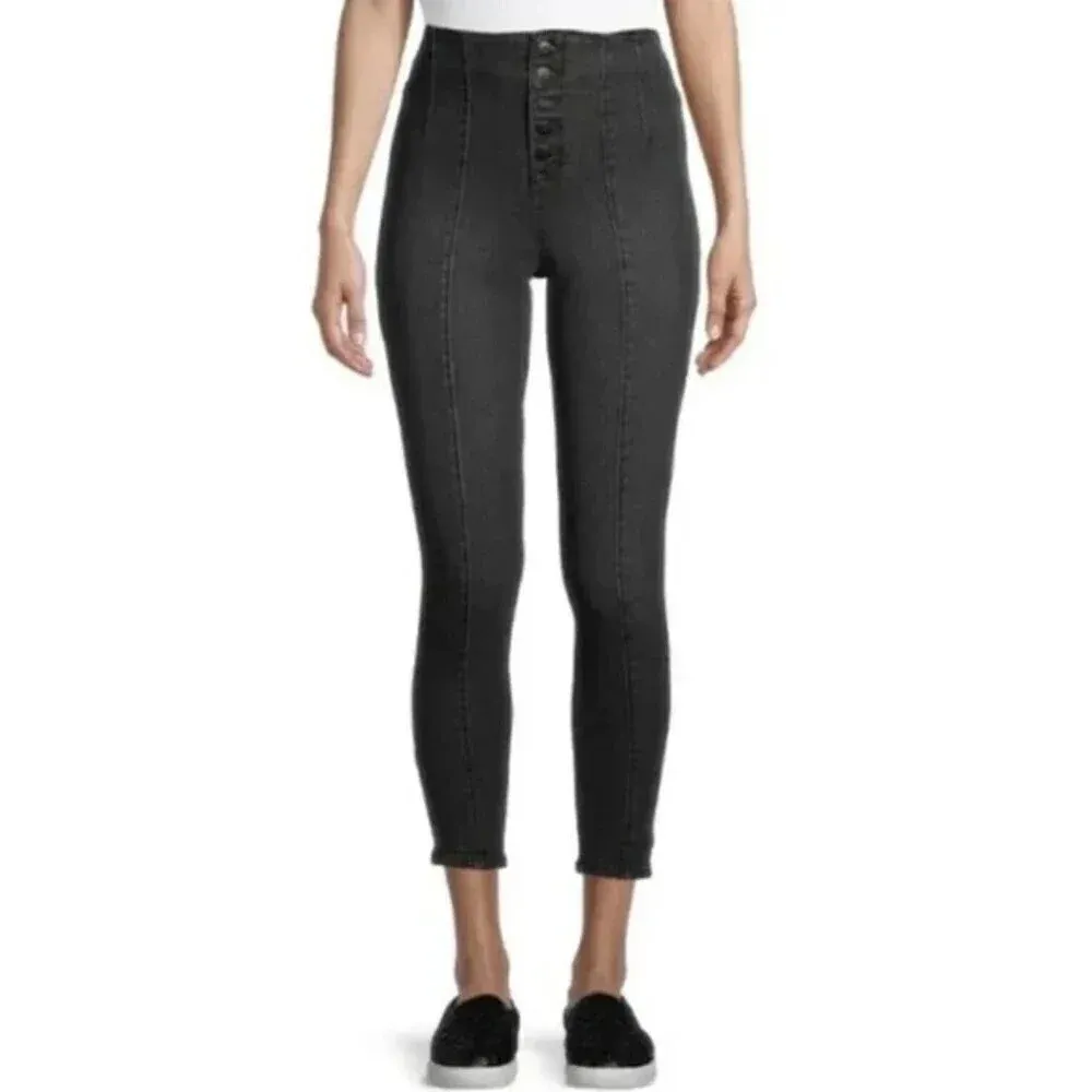 NOBO/No Boundaries High Rise Crop Skinny Black Denim Capri Retro‎ Front Seam 15‍ - Image 6