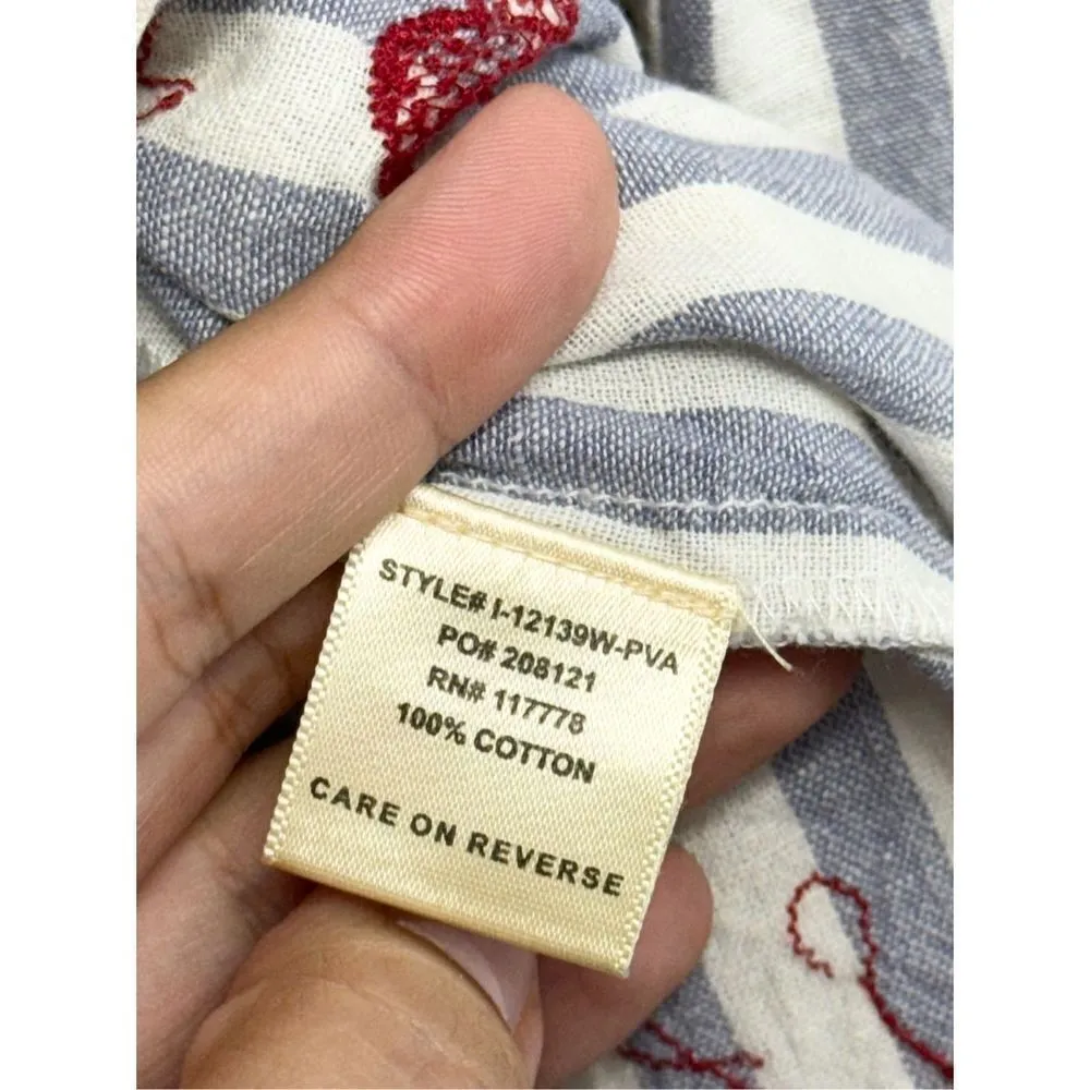 Love Stitch Tank Top Francois Embroidered Size Large Striped 100% Cotton Gray - Image 6