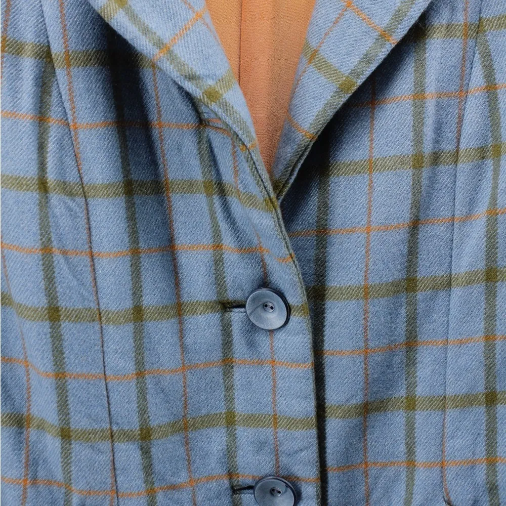 Vintage Vogue Paris Original Retro Plaid Women's Relaxed Suit Jacket Career M/L Blue Size M - Image 5