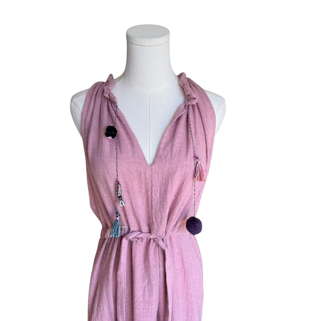 MISA - Nicoletta Pink Sleeveless Midi Tassel Tie Waist Tiered Dress Sz S - Image 5