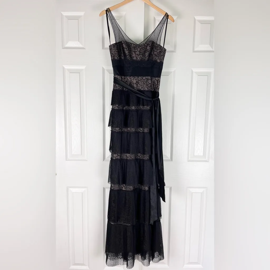 BCBGMaxAzria Long Tiered Lace Black Gown - Image 3