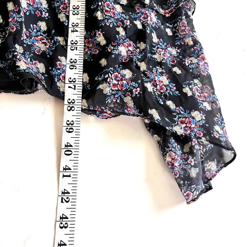 Shoshanna Maisie Cedar Floral Metallic-Print Flutter-Sleeve Dress size 4 - Image 8