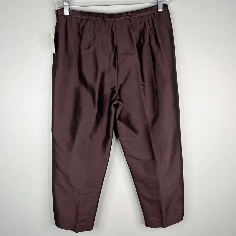 Coldwater Creek Silk Flat Front Side Zip Pants Brown 10 Lined New - Image 14