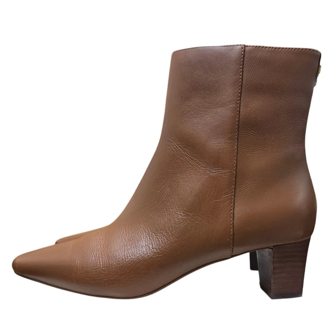 Lauren Ralph Lauren Willa Brown Leather Bootie — Wood Heel Zip Ankle 9 - Image 3