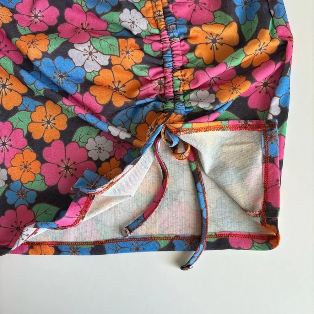 Nasty Gal NWT Tropical Hawaiian Floral Ruched Bodycon Mini Skirt Size 8 - Image 6