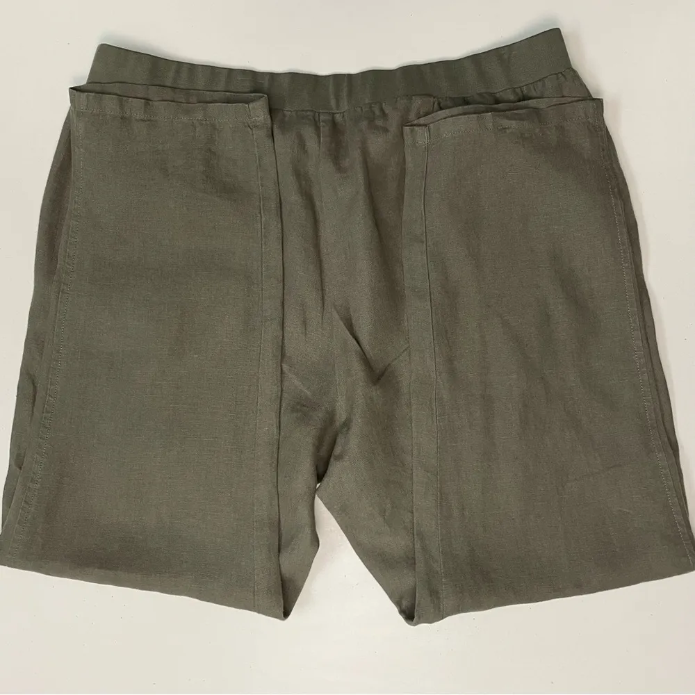 J Jill Pants Love Linen Cropped Ankle Flat Front 100% Linen Olive Army Green - Image 6