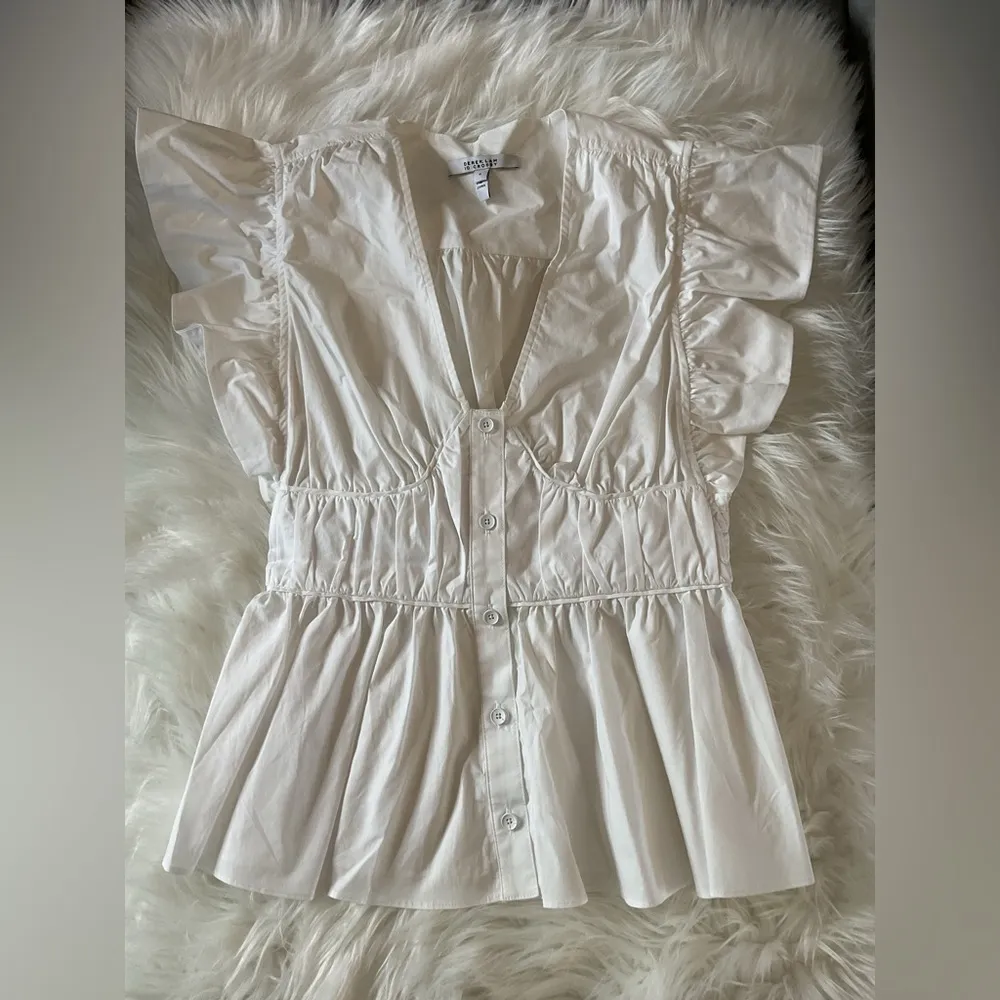 DEREK LAM 10 CROSBY Roselyn ruffled cotton-blend poplin top - Image 8