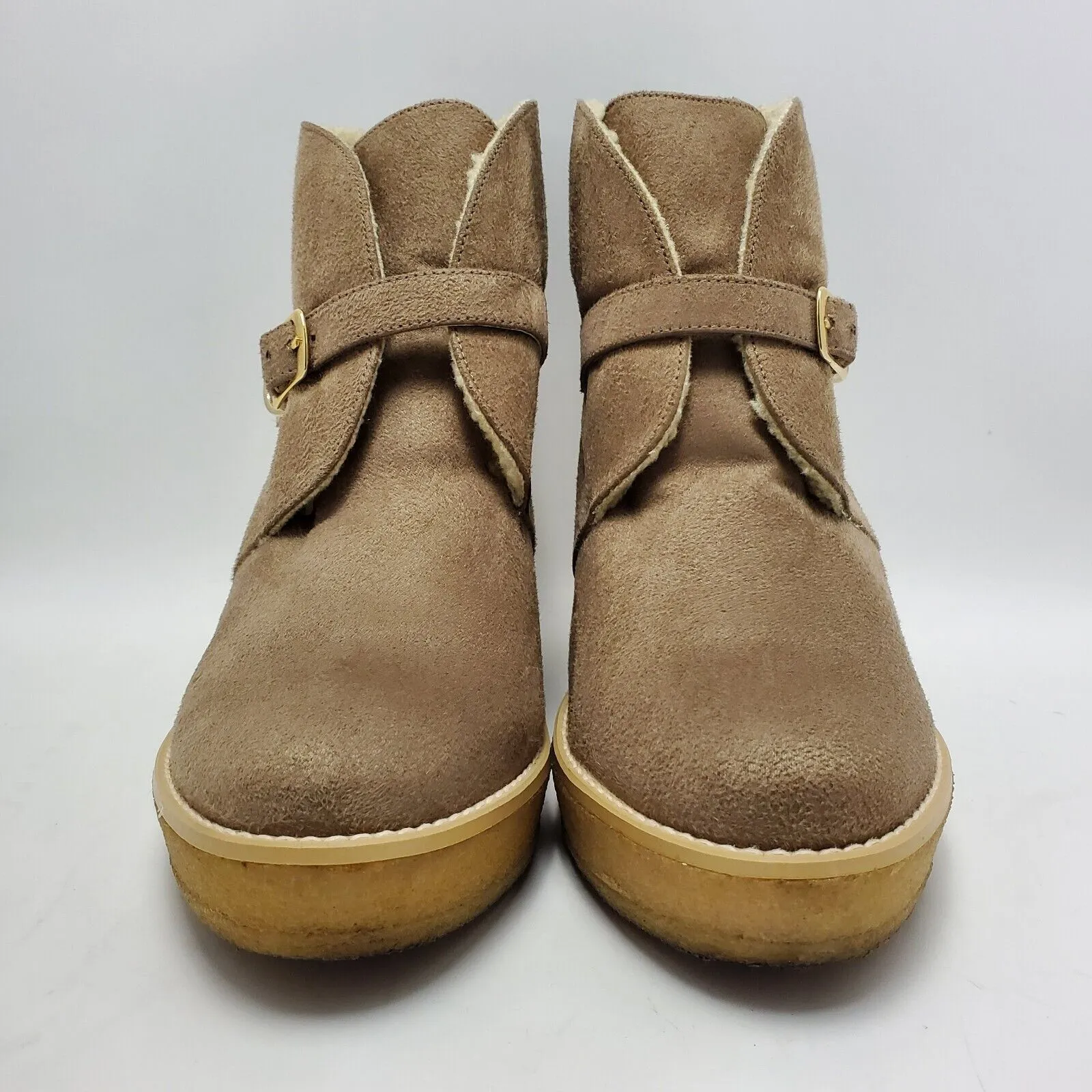 Stella McCartney Beige Suede Faux Shearling Lined Gum Wedge Ankle Boot Size 40 - Image 8