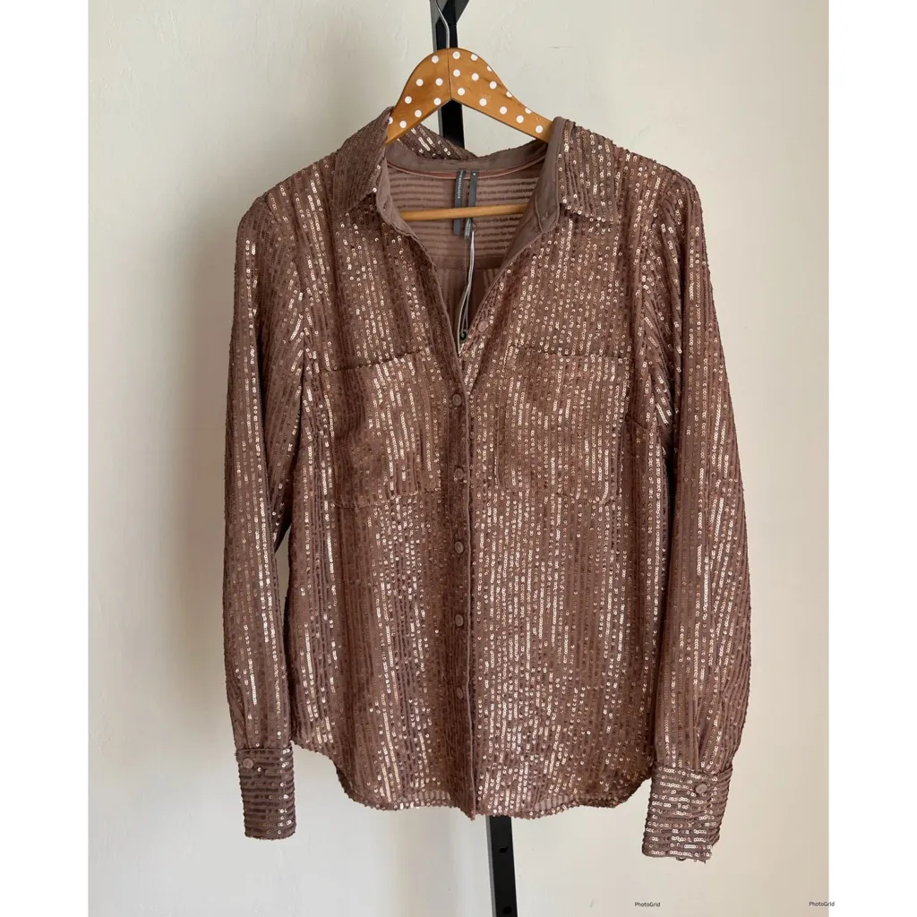 Anthropologie Remie Sequin Buttondown New With Tags holiday bronze - Image 2