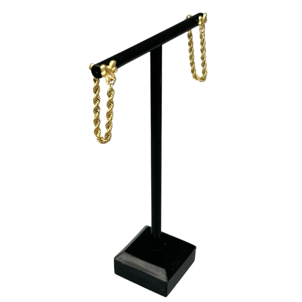 14K Gold Bow Chain Dangle Earrings - Image 2