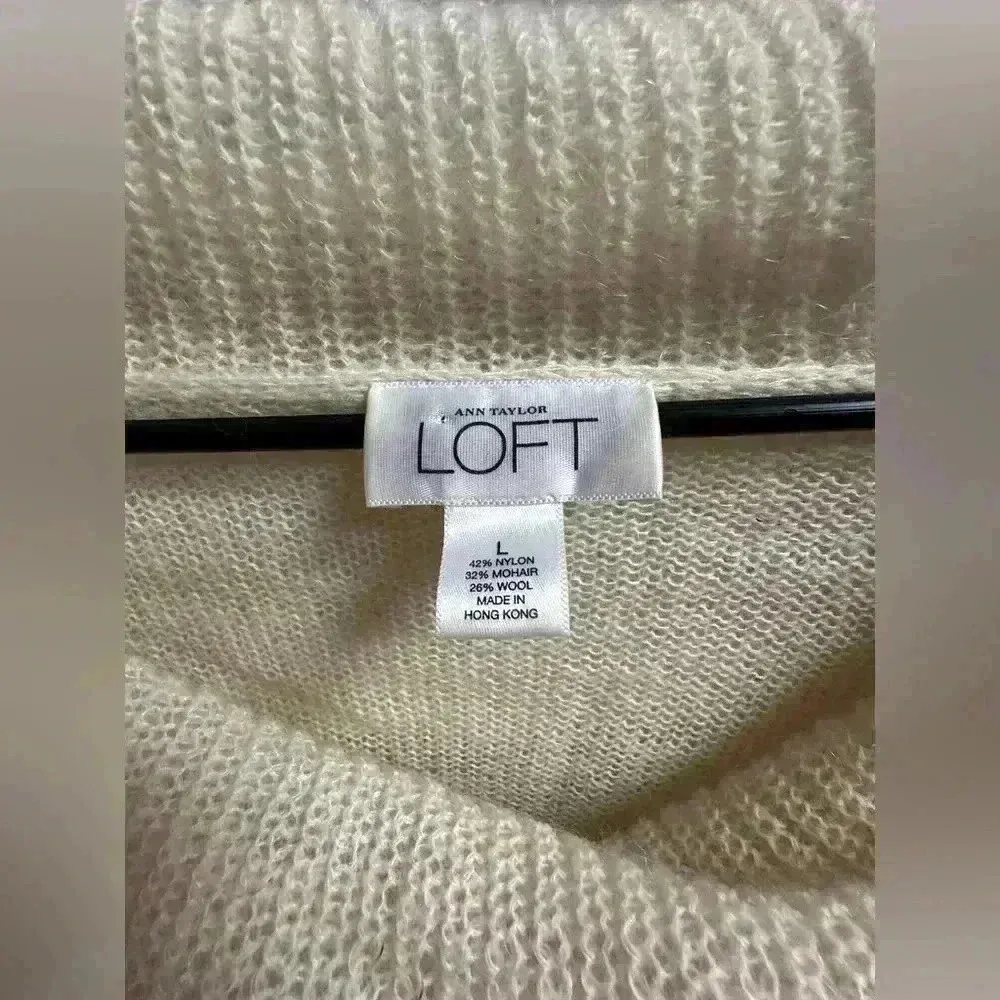 Y2K Ann Taylor Loft Wool Blend Beaded Cowl Sweater | Cream & Silver | Size L - Image 3