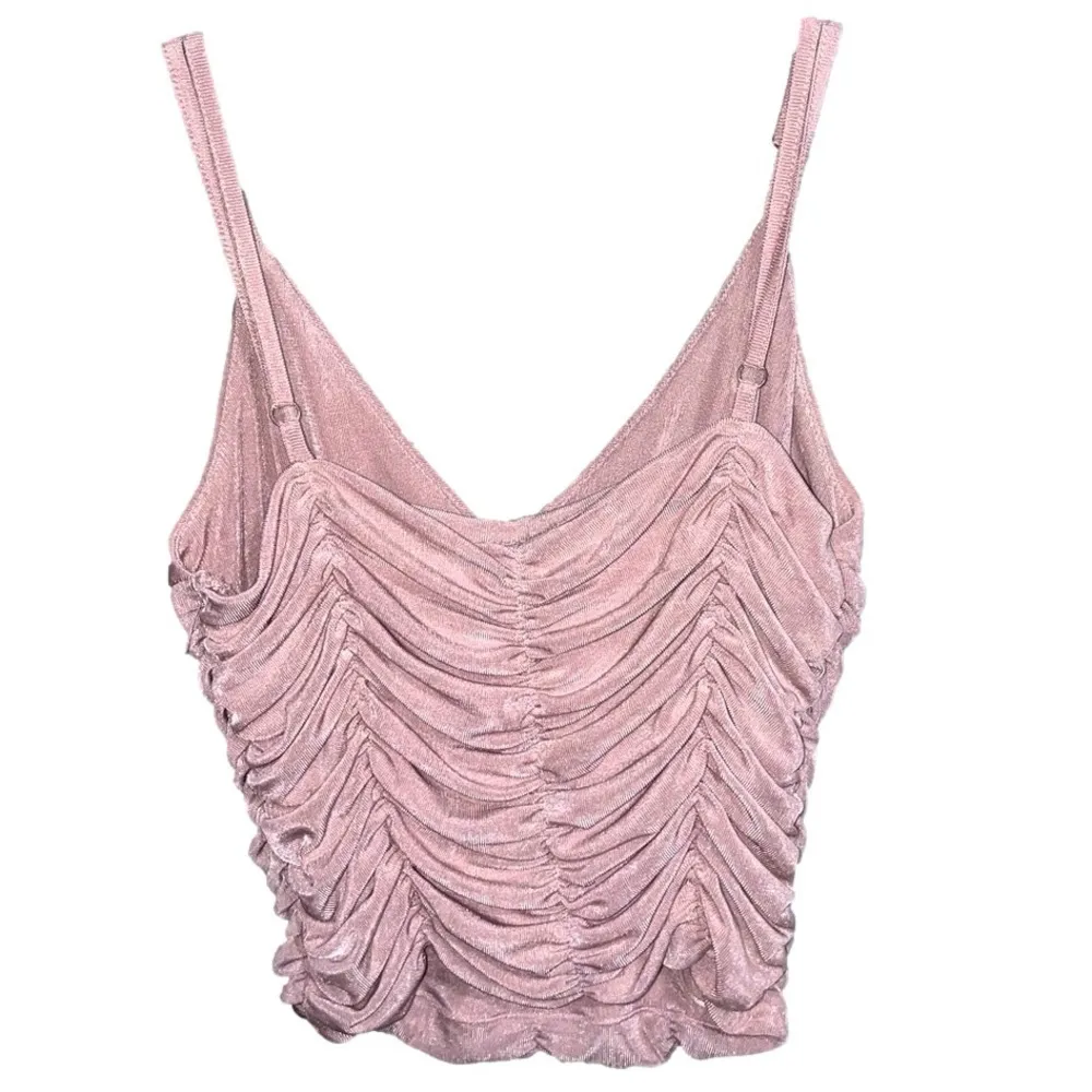 Franco Crop Top Women Small Pink Ruched Tank Shimmer Girly Bralette Bustier Cami - Image 7