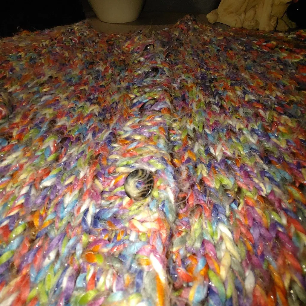 Cardigan Sweater XL Multicolor Oversize Cropped Chunky Knit Slouchy Large Button Blue - Image 13