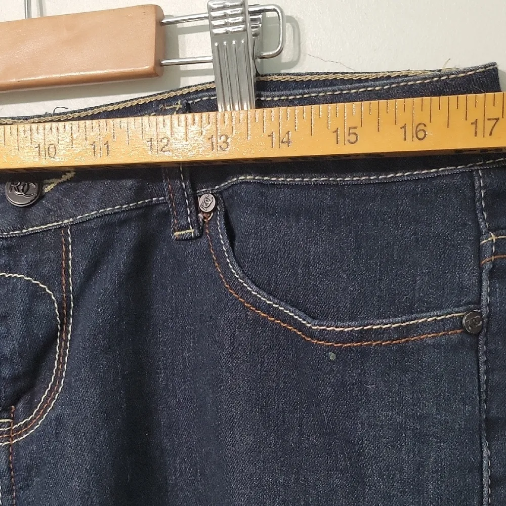 Rocawear Vintage Women's Dark Denim Shorts with Red Detailing Size 15 - Image 6