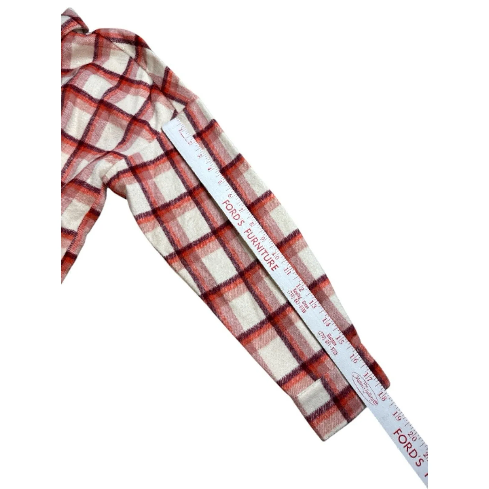 Pink Lily Plaid Flannel Shacket Jacket Cream Burgundy Plaid Button Front Lined M - Image 7