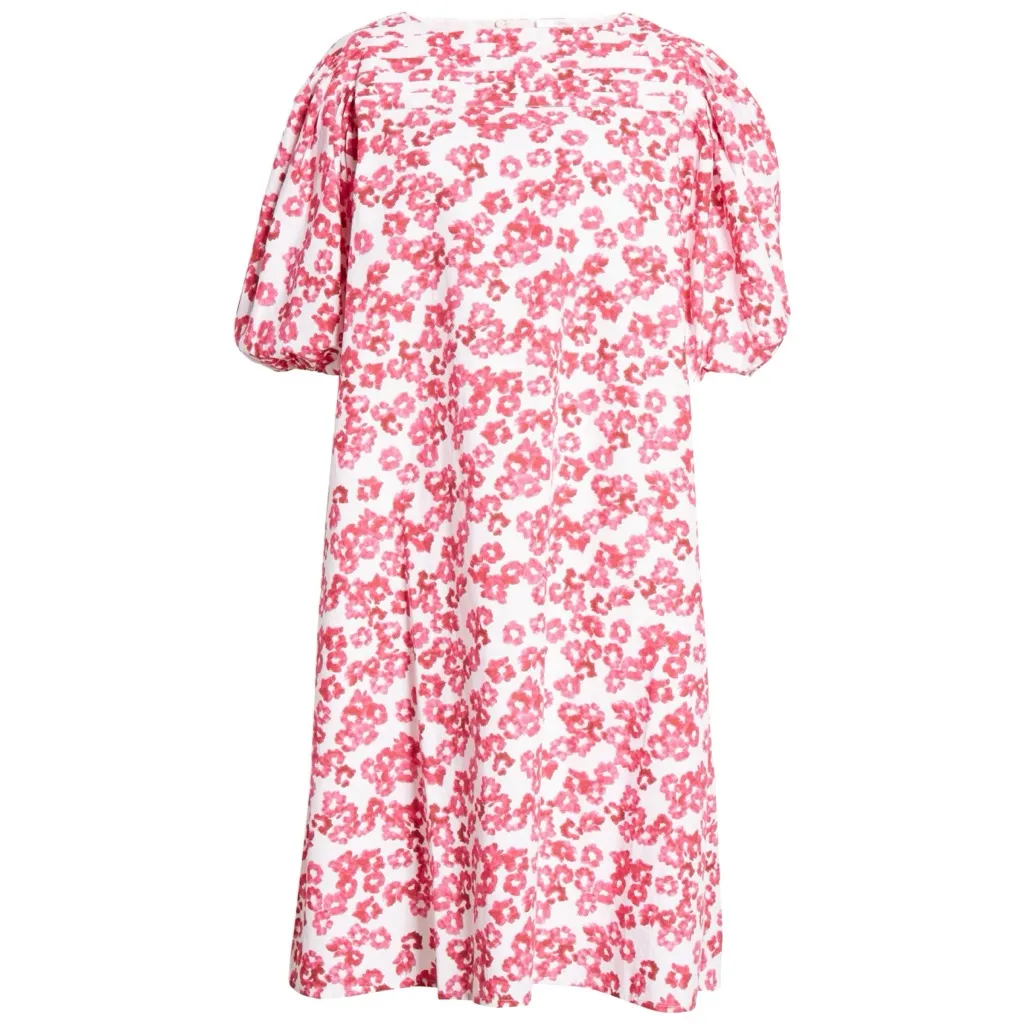 MERLETTE Floral Print Puff Sleeve Cotton Shift Dress Size S Pink - Image 6