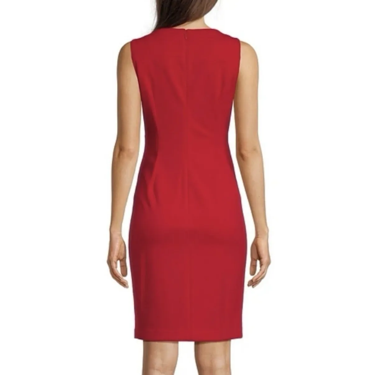 Calvin Klein Red Sunburst Seam Stretch Crepe Sleeveless Sheath Dress‎ Size 4 - Image 4