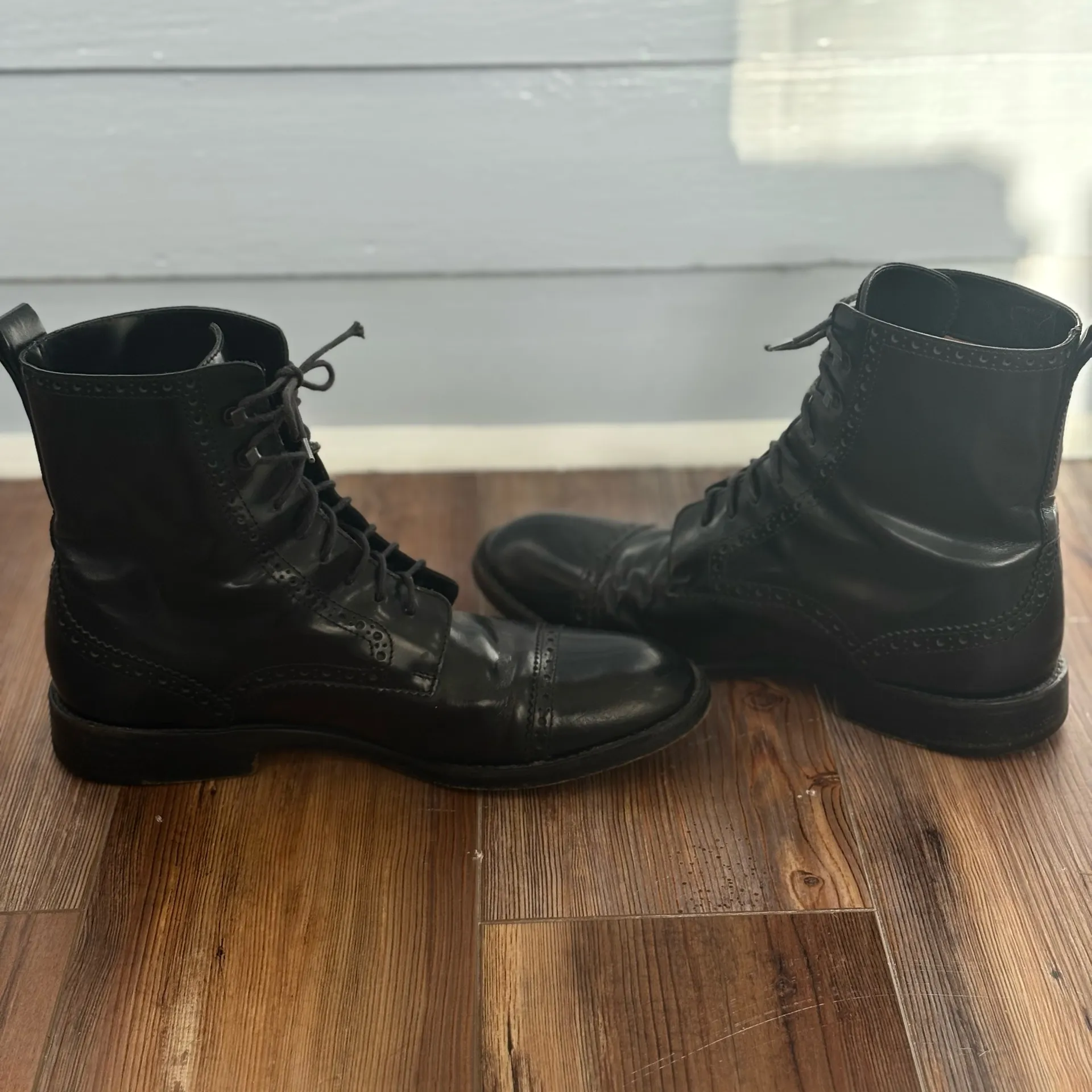 Marc Jacobs Black Patent Leather Brogue Lace-Up Combat Boots - Image 5