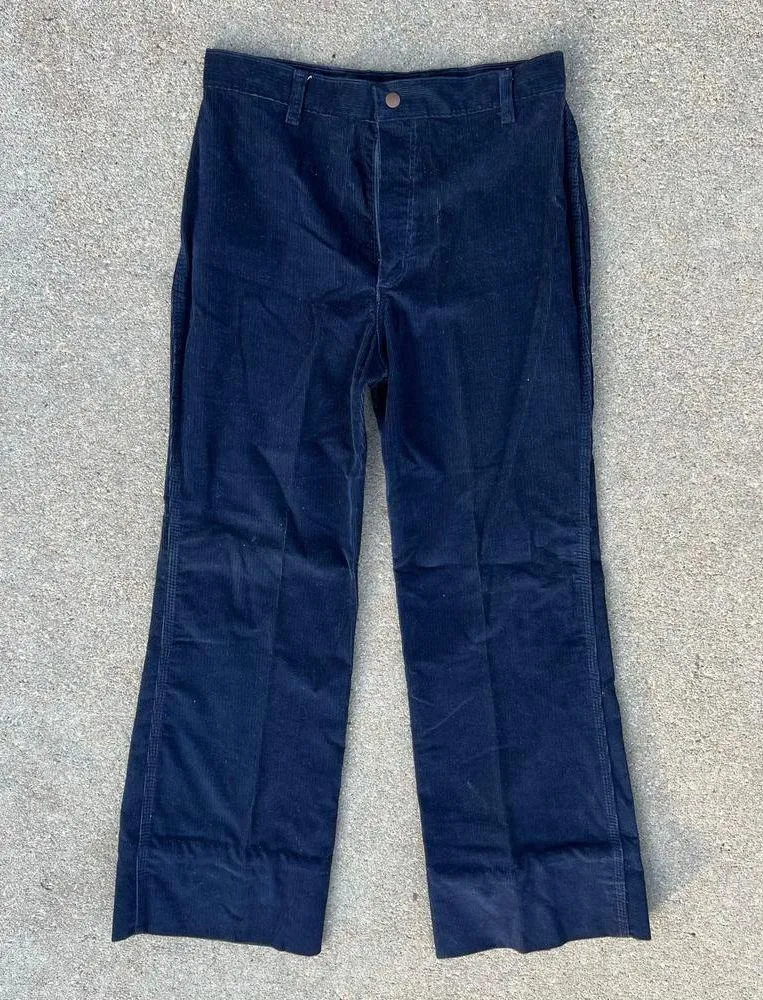Vintage 70s Wrangler navy blue corduroy Pants Women’s 13/14 LONG INSEAM! - Image 2