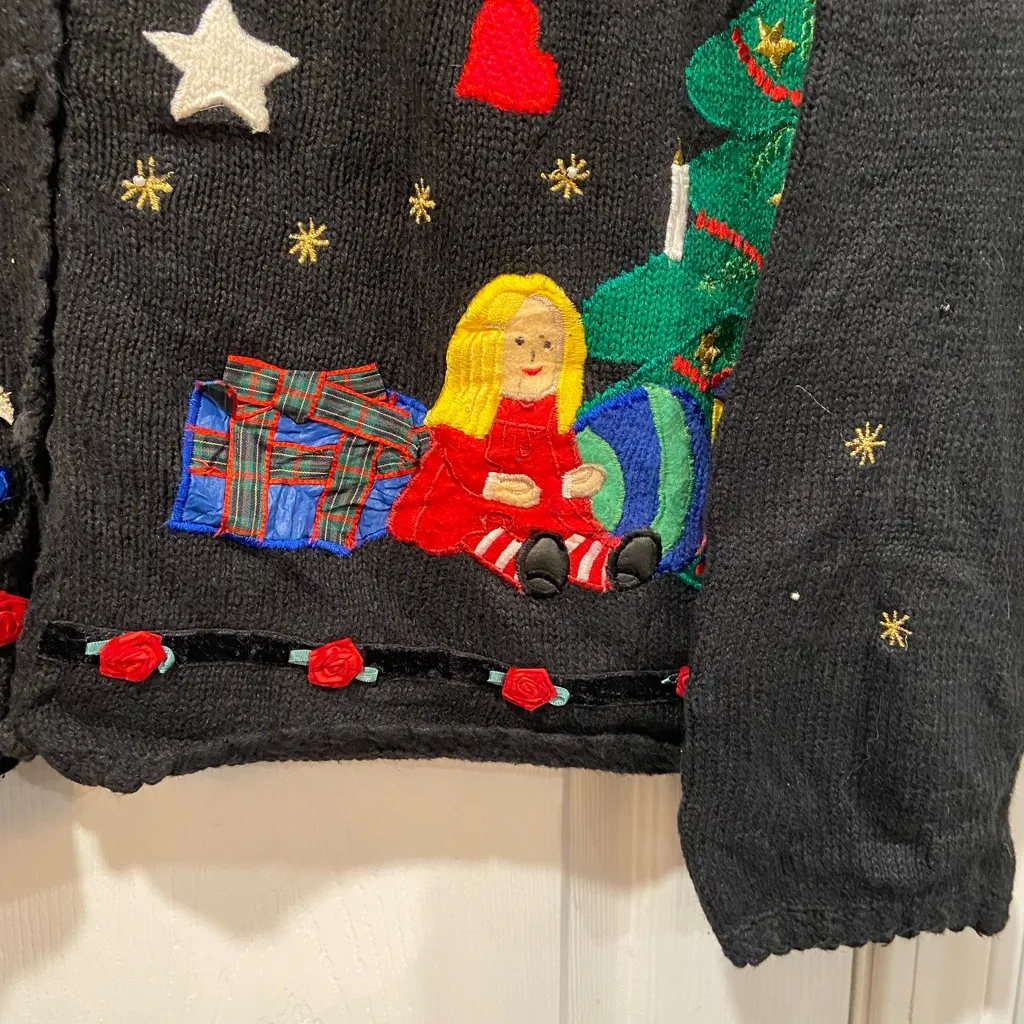 VTG Designers Originals Size L Christmas Sweater Santa Appliqué Ramie Cotton 90s Red Size L - Image 3