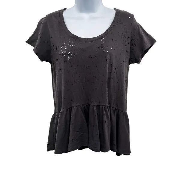 Urban Outfitters Daydreamer LA Distressed Peplum Top Tee Shirt Grey Medium - Image 4