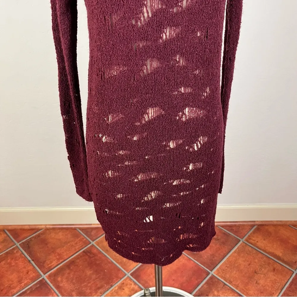 Free People Burgundy Long Sleeve Distressed Sweater Dress - Image 4