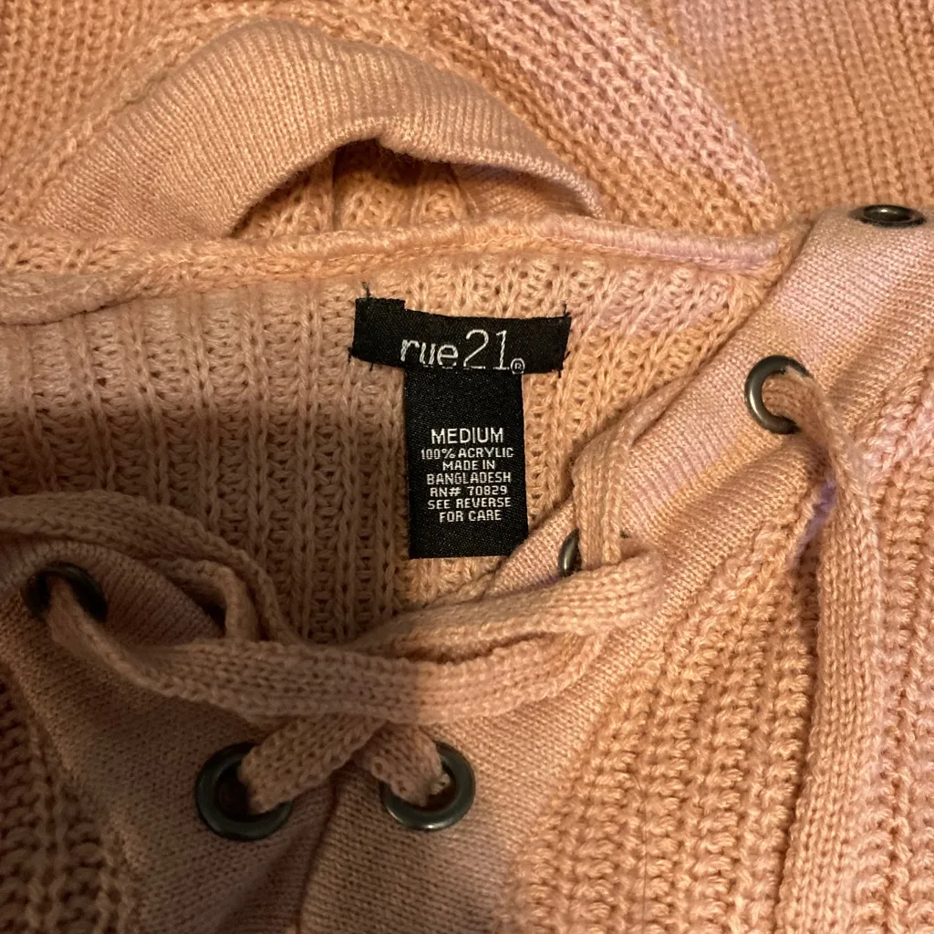 Rue21 Blush Lace-Up V-Neck Sweater - Image 2