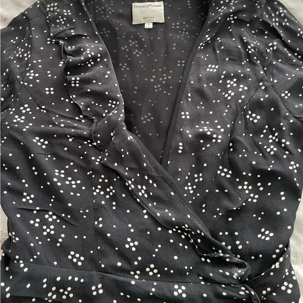 Privacy Please Revolve wrap black polka dots long sleeve mini dress, size S boho - Image 4