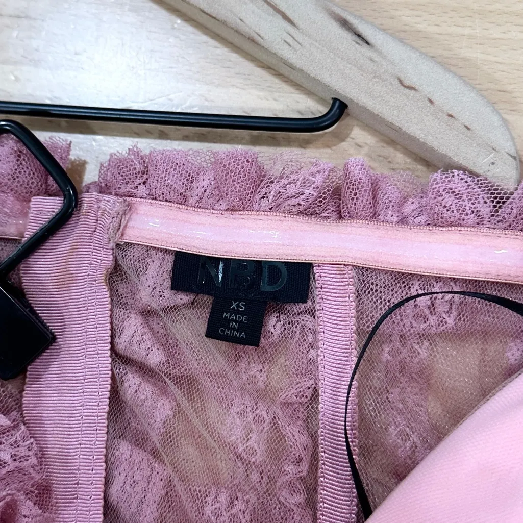 Revolve x NBD Ahlani Top Blush Pink Ruffle Lace Cropped Sleeveless size XS - Image 5