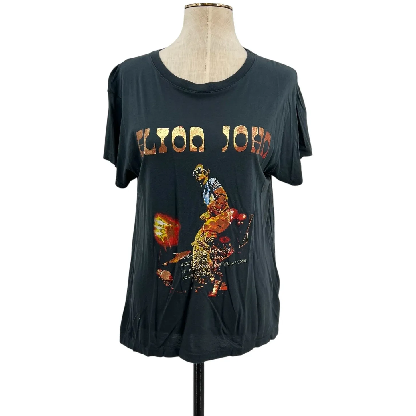 Anthropologie Letluv Elton John‎ Graphic Tee Band Music Gray Size XS - Image 3
