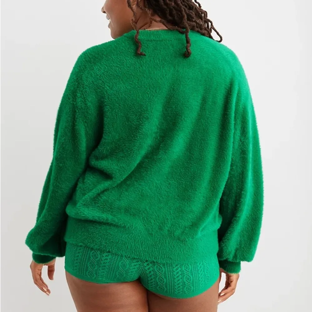 NEW Aerie Flurry Crew Sweater Green Alpine Long Sleeve Fuzzy Lounge Size S - Image 12
