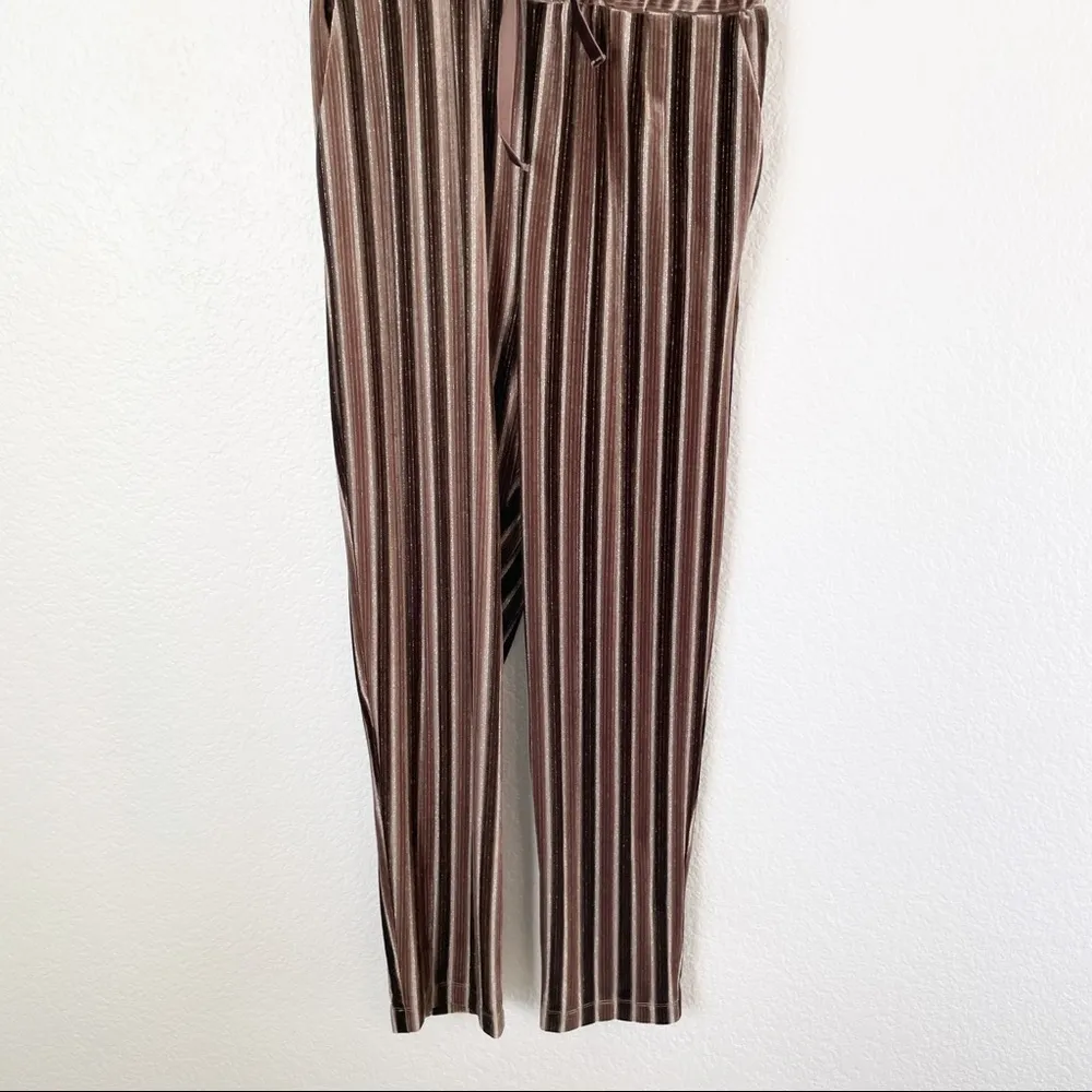 NWT MAVEN WEST Wrap Front Velvet Stripe Jumpsuit Brown Medium - Image 6
