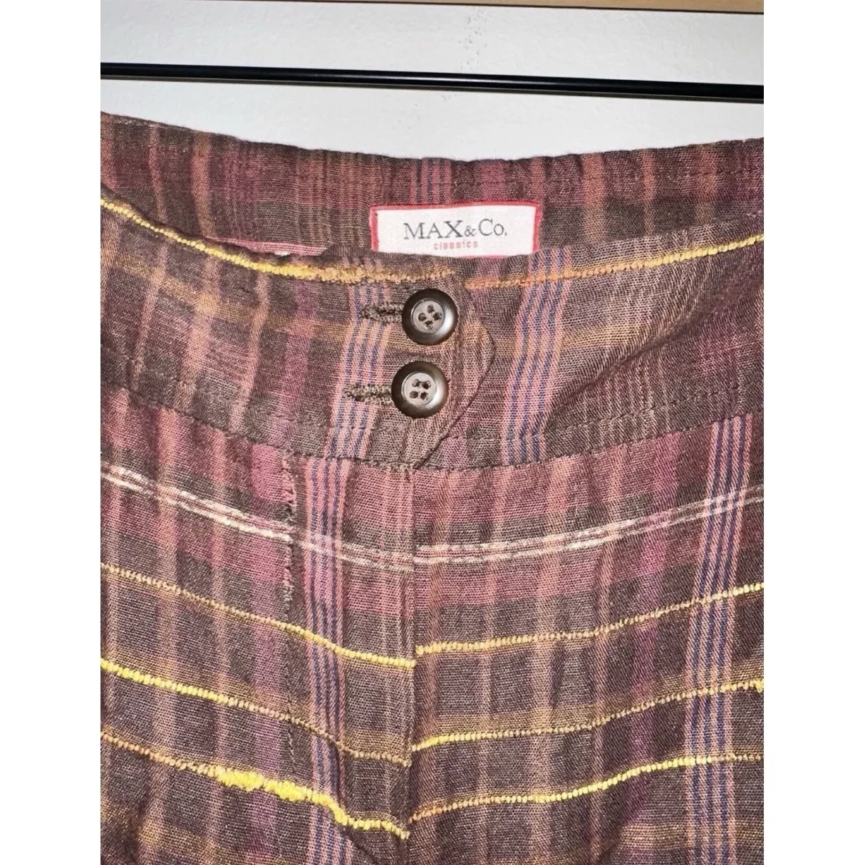 Vintage MAX&Co. Classics Max Mara Y2K Wide Leg Textured Plaid Trousers Size 6 Red - Image 2