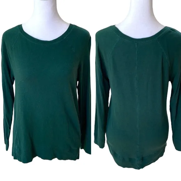 LOFT Vintage Style Emerald Green Raglan Long Sleeve Crewneck Tee Size XS - Image 2