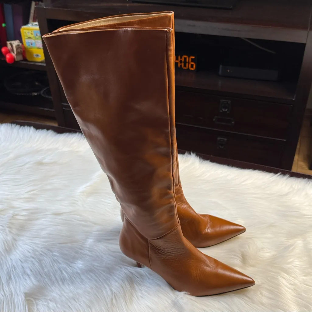 Souliers Martinez Brown Elena 60 mm Knee High Boots Tan Size 7 - Image 9