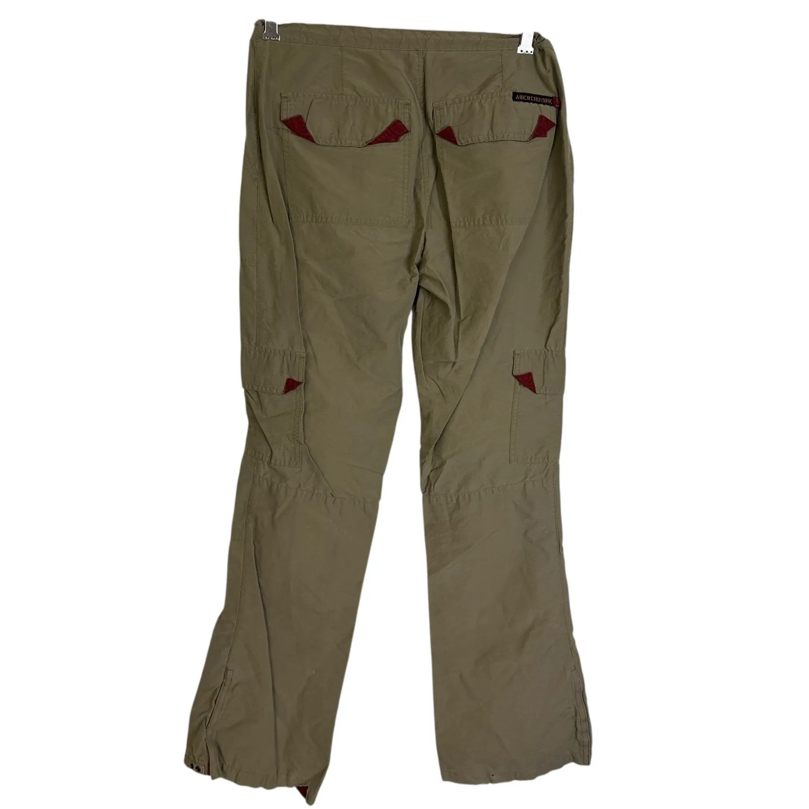 Vtg Abercrombie & Fitch Cargo Pants Womens 4 Khaki Red Parachute Bootcut Y2K - Image 2