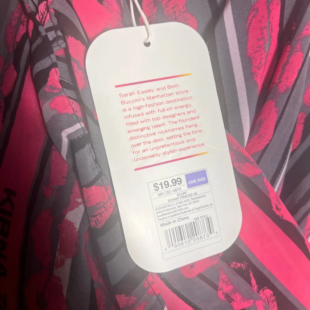 Kirna Zabete Target Scarf Gray Pink Lips Stripes Print Sheer Polyester One Size - Image 5