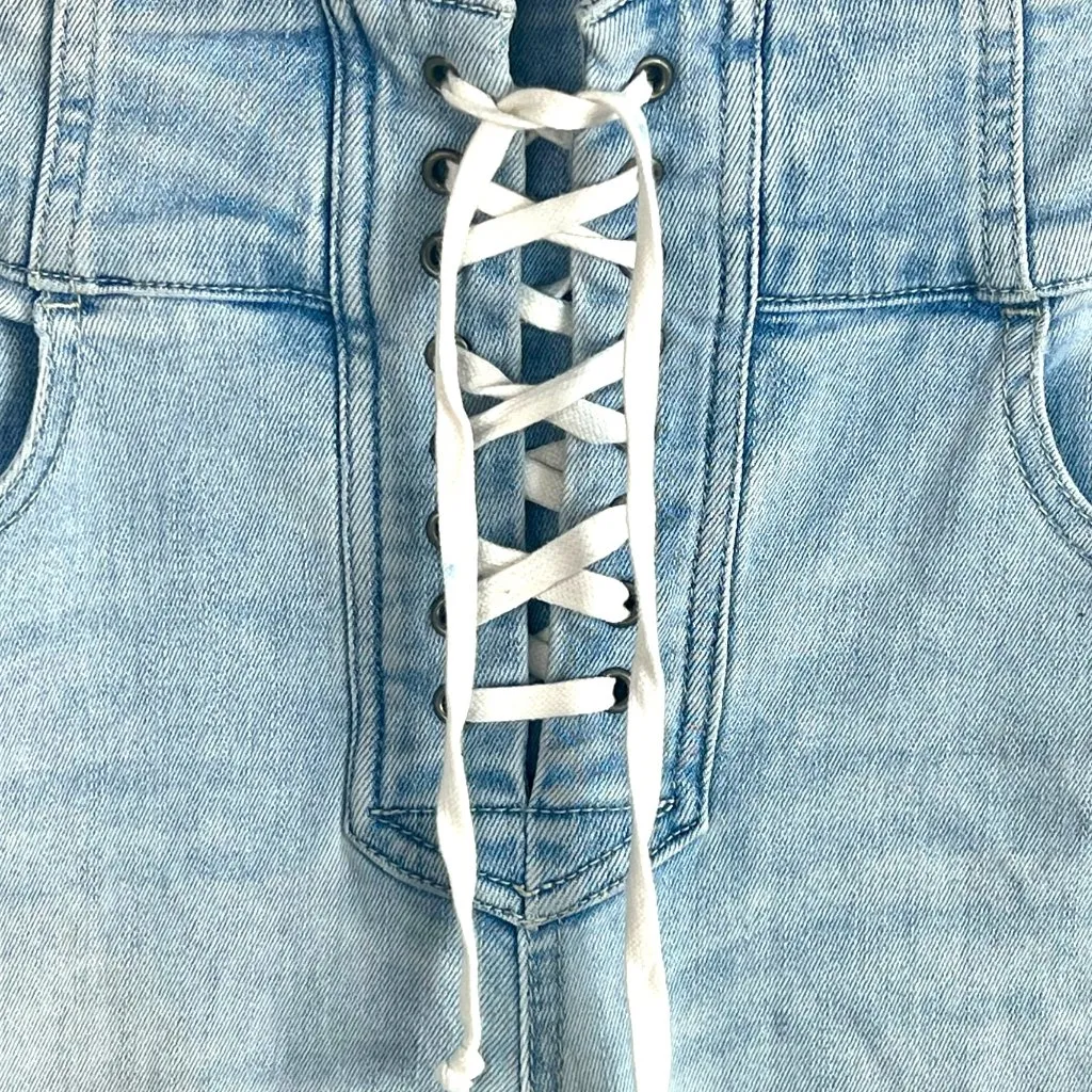 We The Free CRVY Lovers Knot Light Denim Lace-Up Jeans 28 Skinny High-Waisted - Image 4