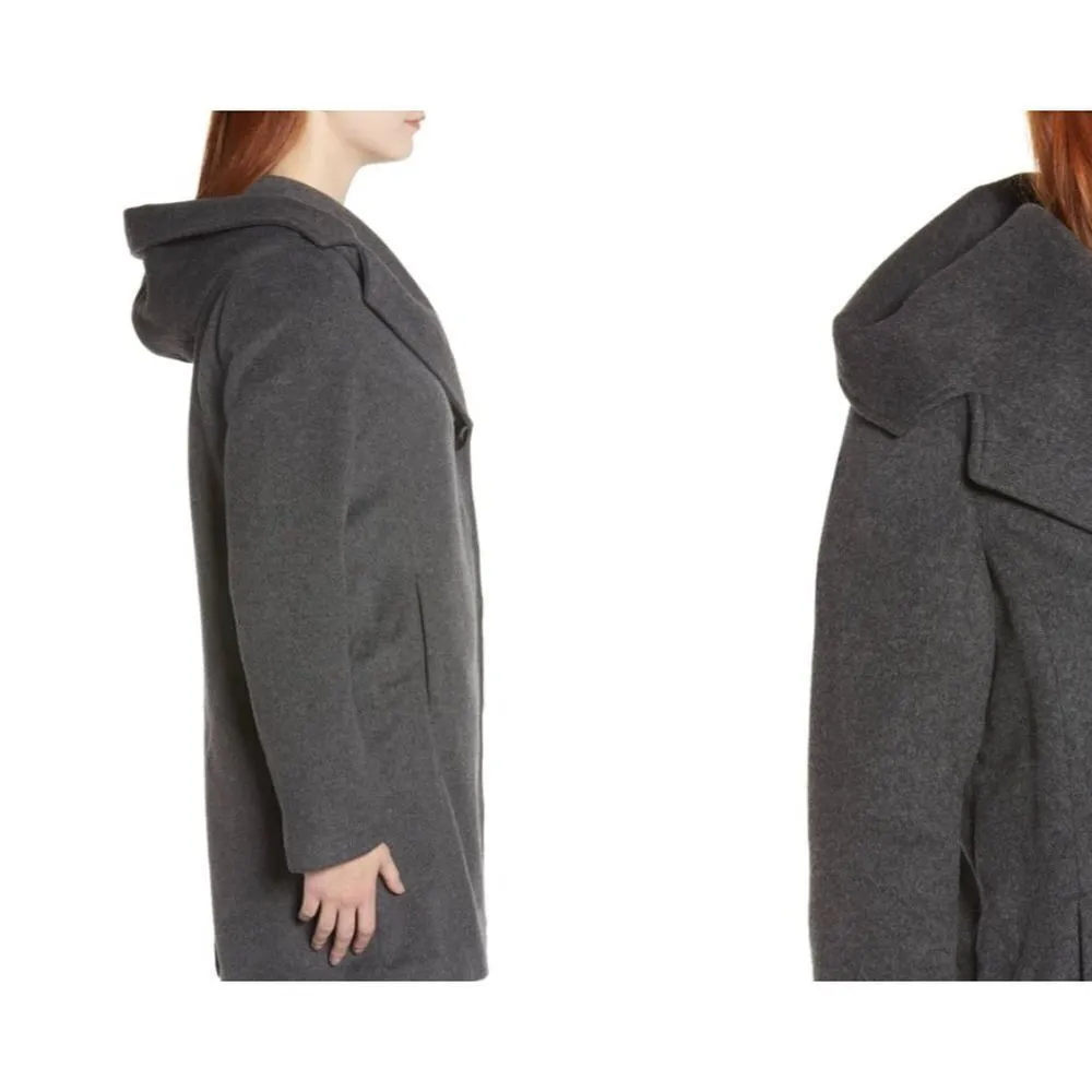 Sam Edelman Shawl Collar Hooded Wool‎ Blend Coat Charcoal Gray Size 14 - Image 7