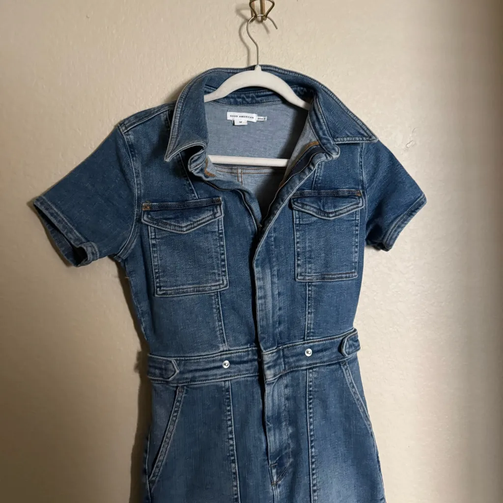 Good American fit for success denim zip up jumpsuit sz medium‎ indigo - Image 5