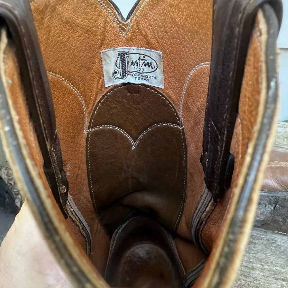 VTG 1960s Justin Boots Brown Cowgirl Stovepipe Stitched Edge L4023 Size 6 1/2B - Image 6