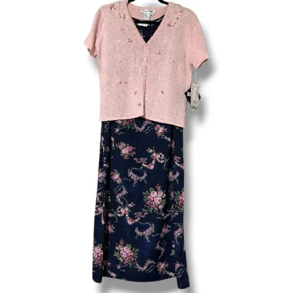 Vintage Dress Barn Petite 2 pc set sz 10P short sleeve pink button up cardigan - Image 13