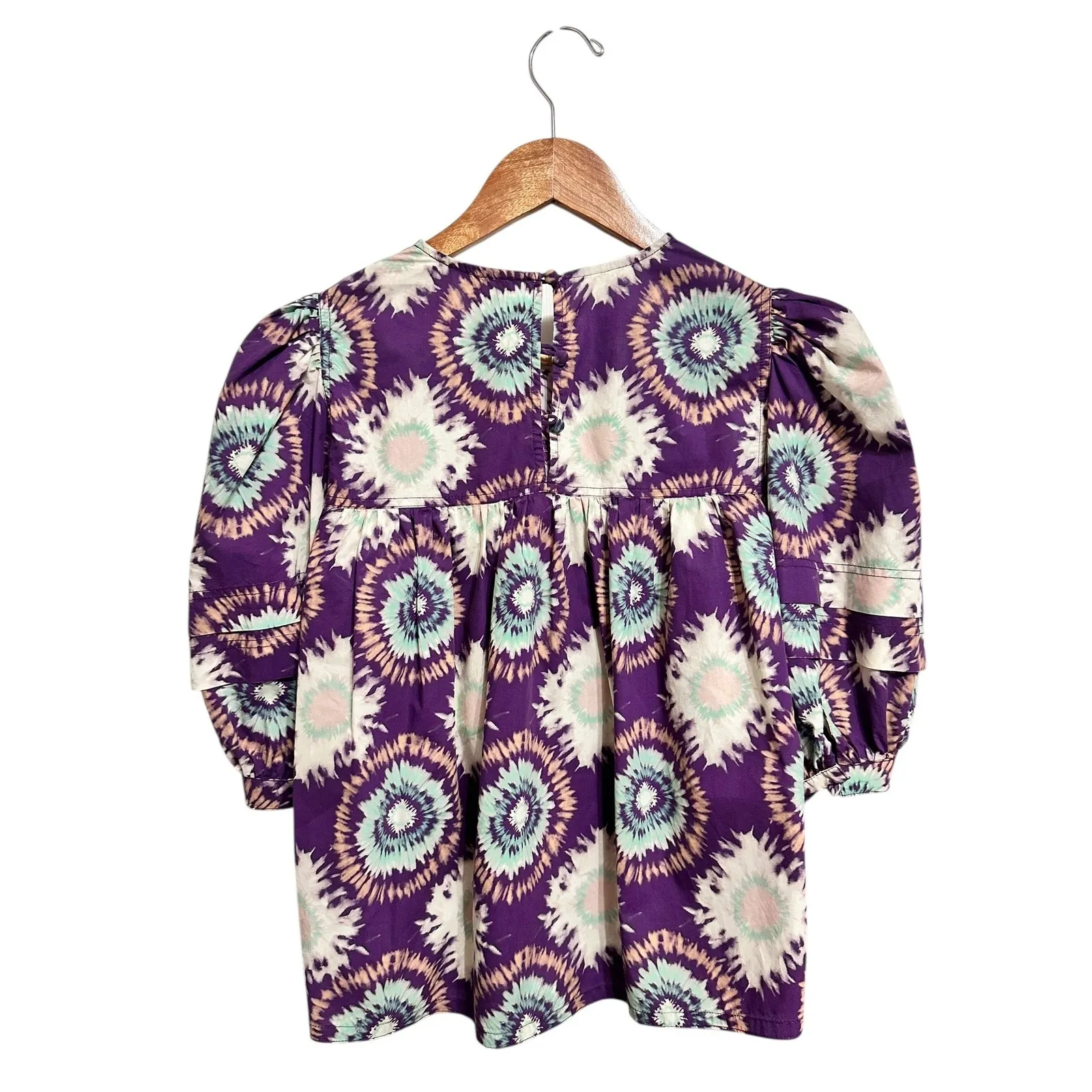 Hunter Bell Lydia London Rain top Purple tye dye Puff Sleeve Babydoll size xs - Image 7