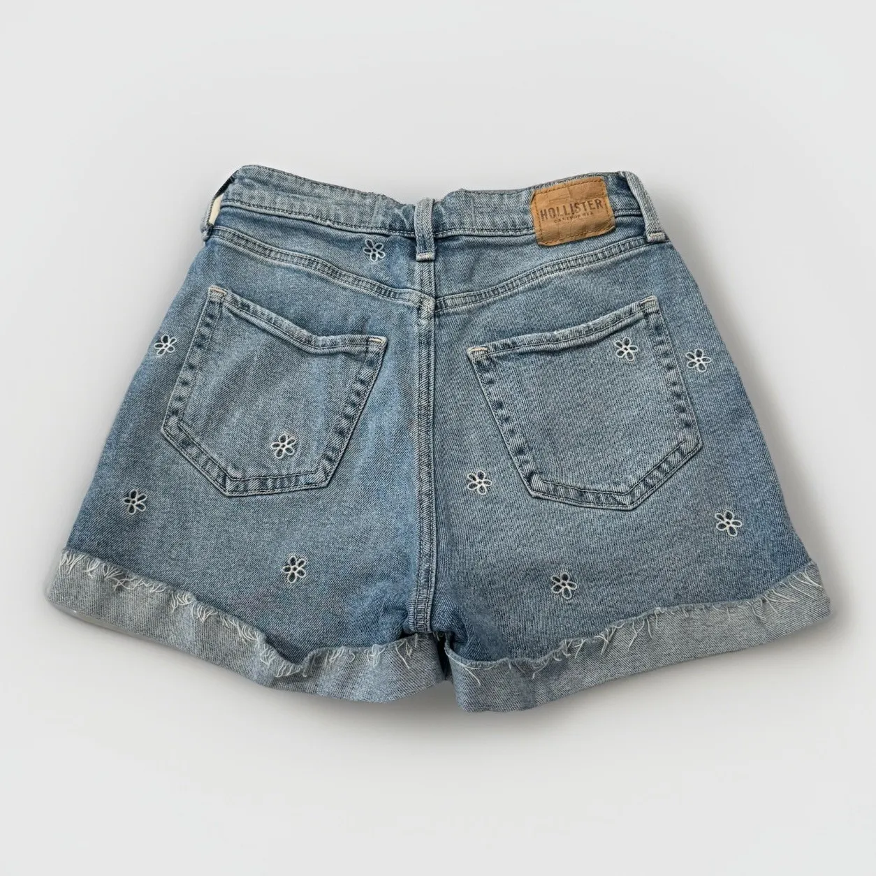 Hollister Denim Blue Floral Boho Daisy‎ Embroidered Cutoff Jean Shorts 25 0/1 - Image 8
