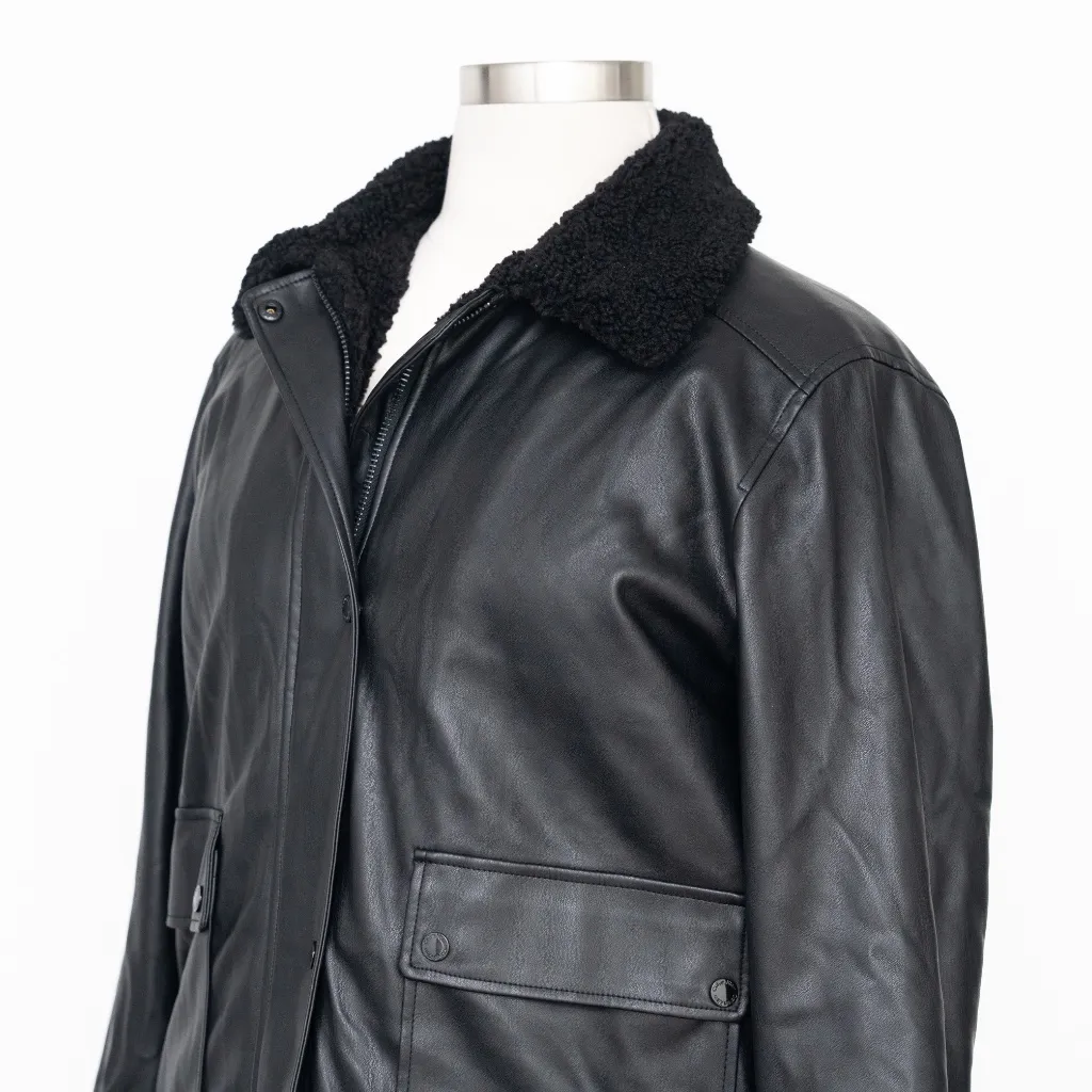 Calvin Klein - Faux-Fur-Collar Faux-Leather Bomber Coat - Image 11