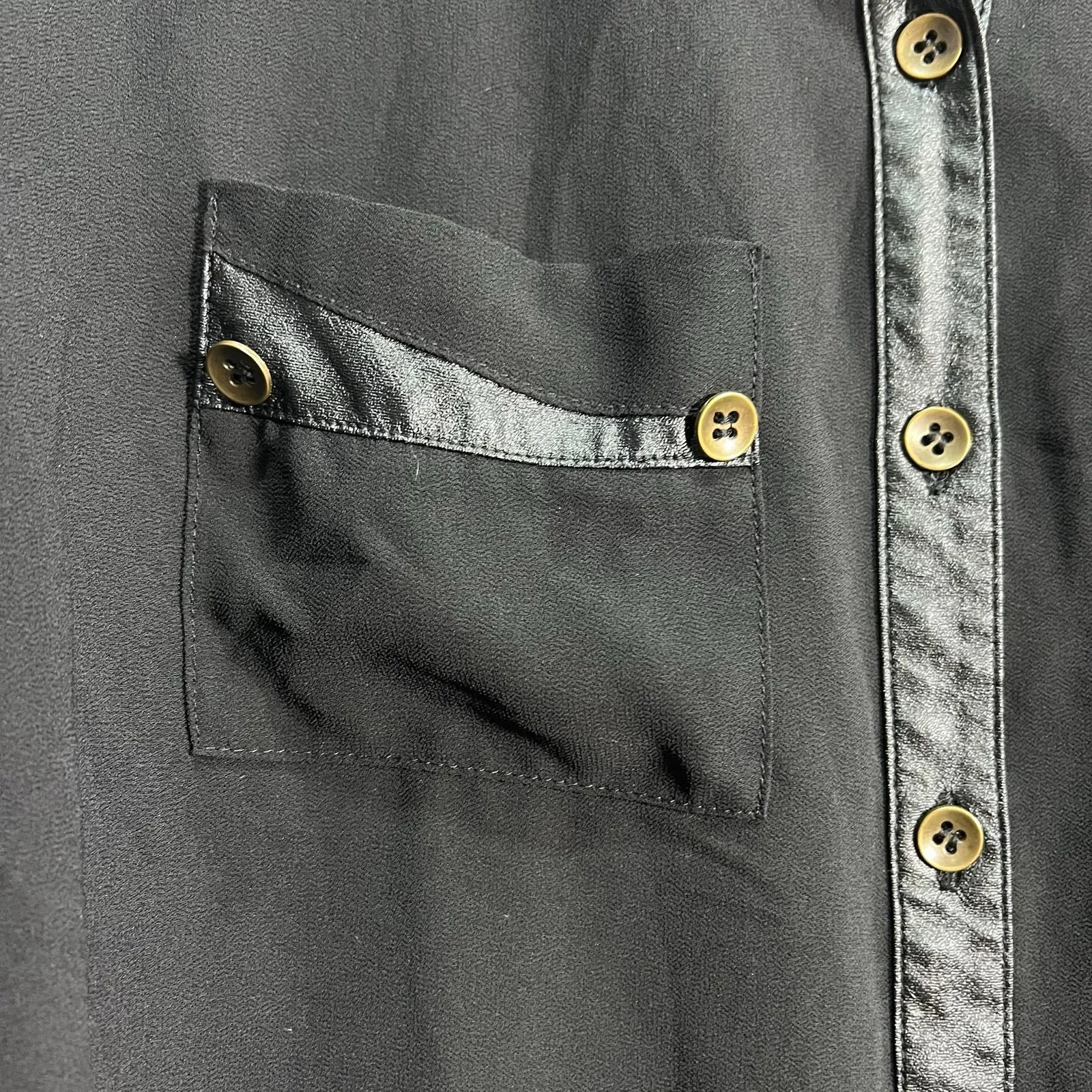 Love Tree Large Faux Leather Trim Button Up Sheer professional Career blouse - Image 4