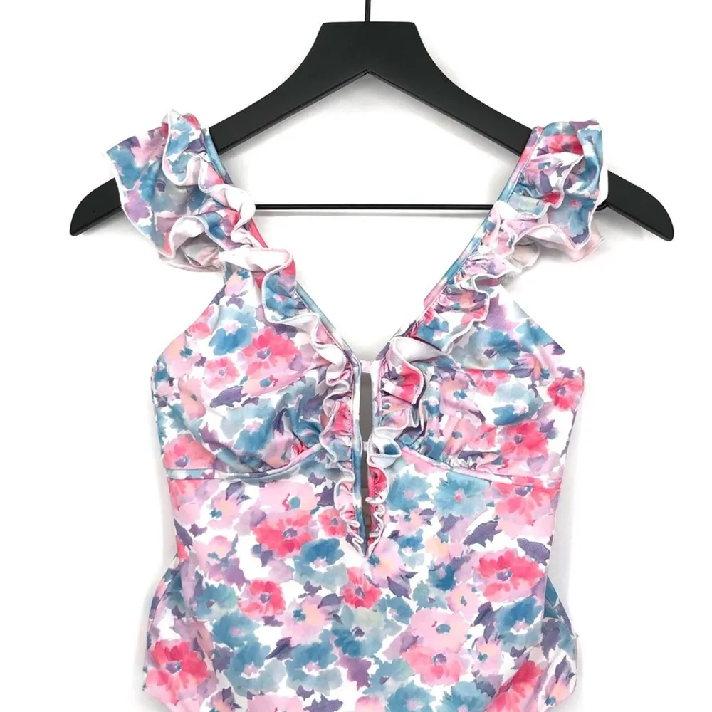 LOVESHACKFANCY Tibbie One-Piece Swimsuit Watercolor Floral Pastel S - Image 2