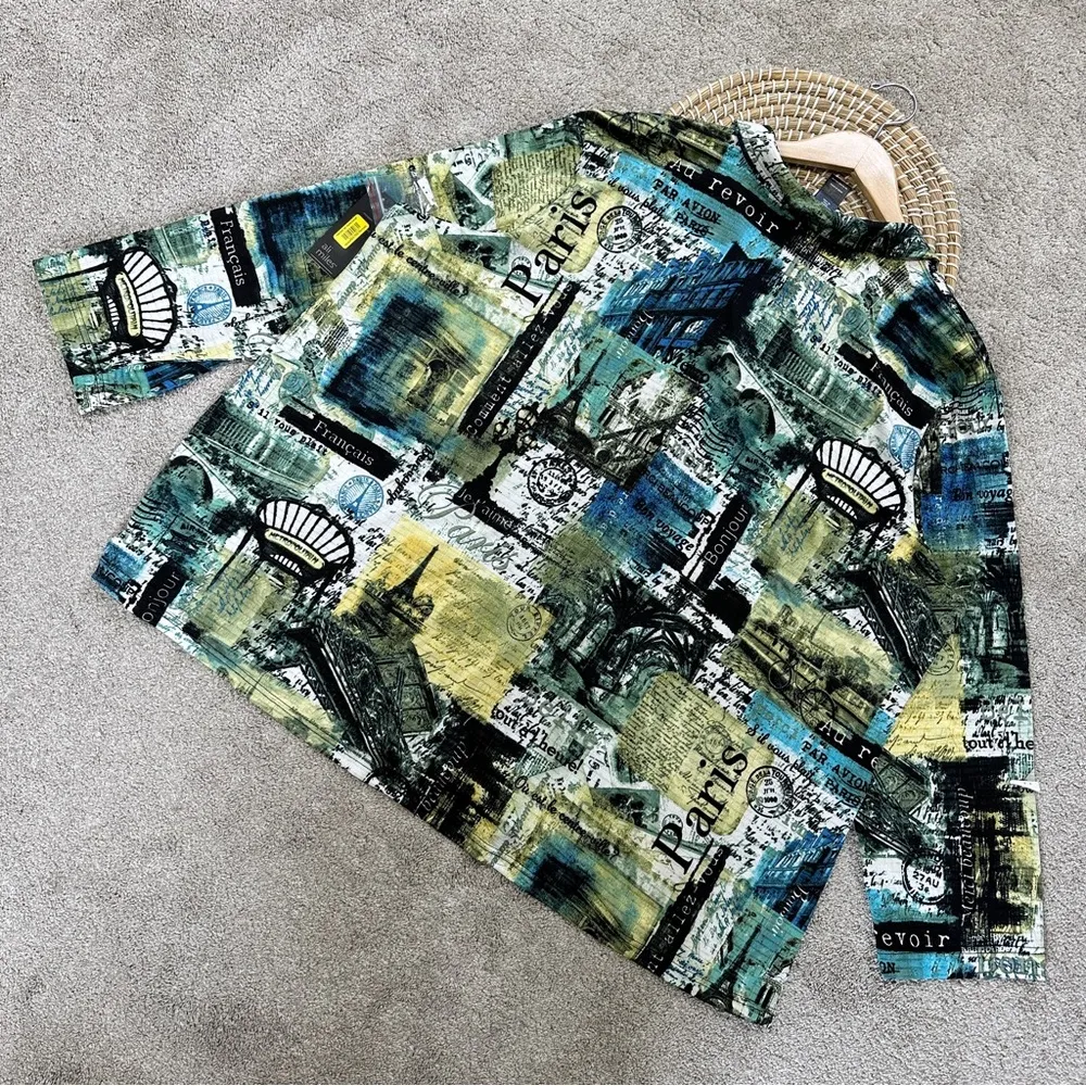 NWT Ali Miles Abstract Printed Knit Jacquard Point Collared 3/4 Sleeve Tunic 3X Black - Image 7