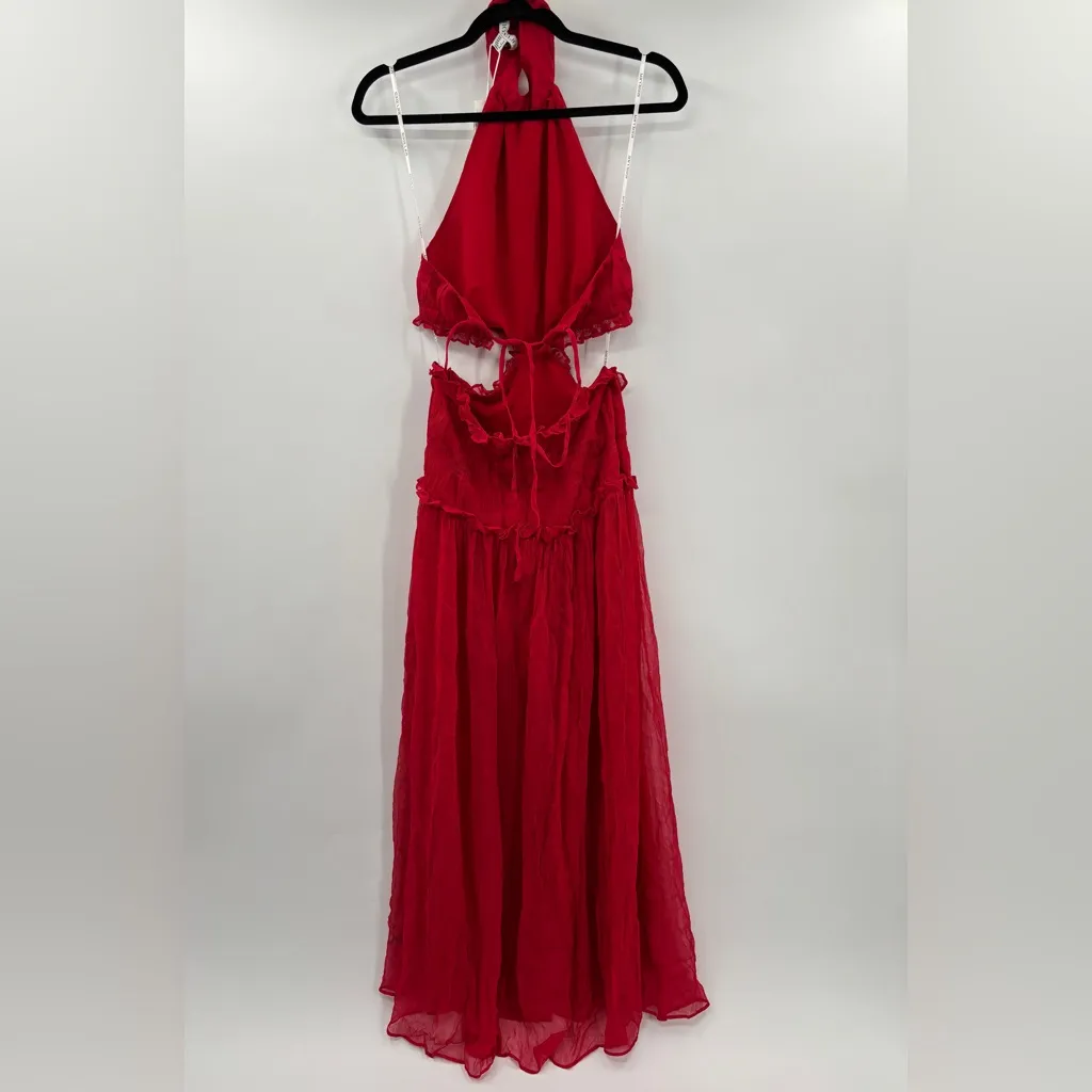 Shona Joy Marquis High Neck Cut Out Midi Dress in Roma Red - Image 8